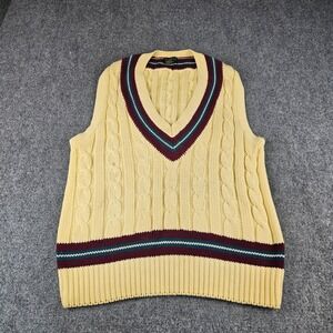 Vintage Resilio Sportswear Cable Knit Sweater Vest Mens Medium Yellow Preppy